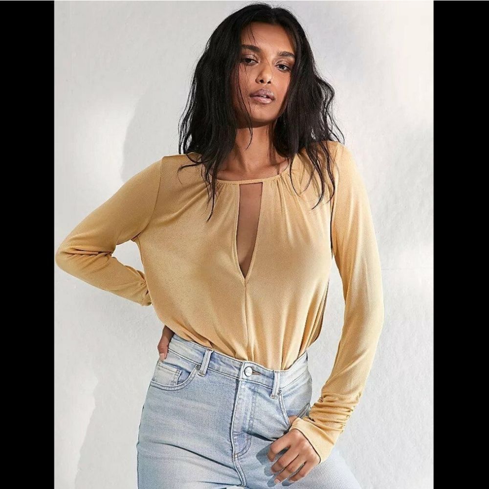 FREE PEOPLE GOLD KAYA THONG BODYSUIT Small